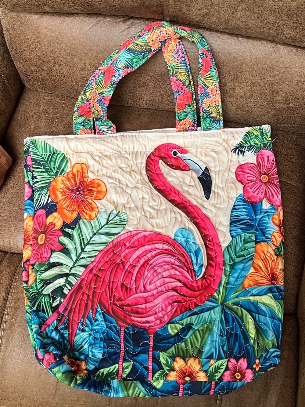 Tropical Flamingo Quilted Tote Bag - Pink